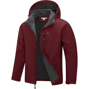 Men's Dark Red Polyester Blend Hood Softshell Lightweight Windbreaker Jacket